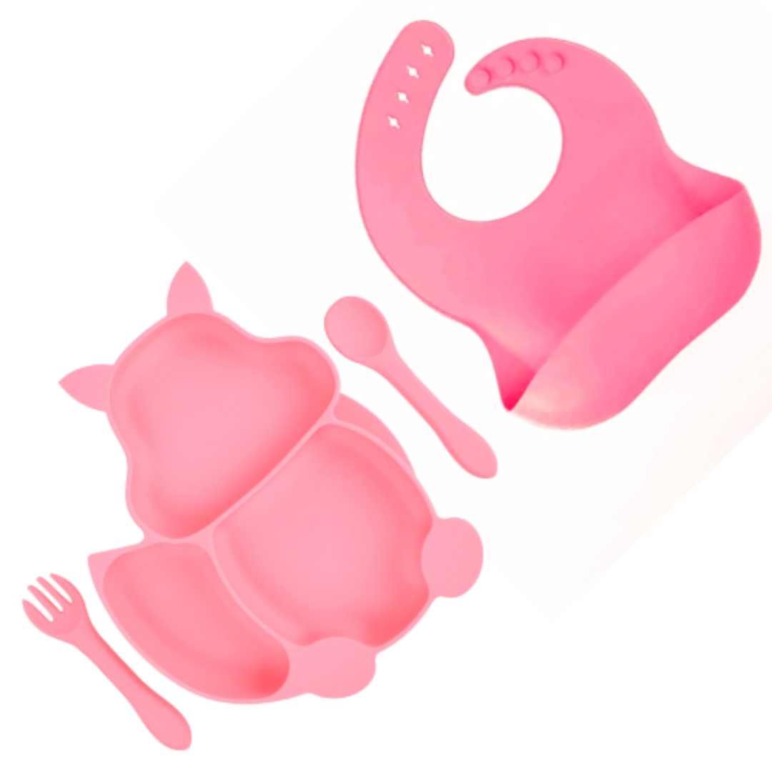 MunchyTime Baby Silicone Feeding - Cute Squirrel | Silicone Bibs, Silicone Suction Plates & Forks & Spoons for Baby Weaning or Toddlers 
