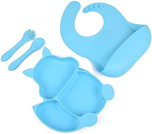 MunchyTime Baby Silicone Feeding - Cute Squirrel | Silicone Bibs, Silicone Suction Plates & Forks & Spoons for Baby Weaning or Toddlers 